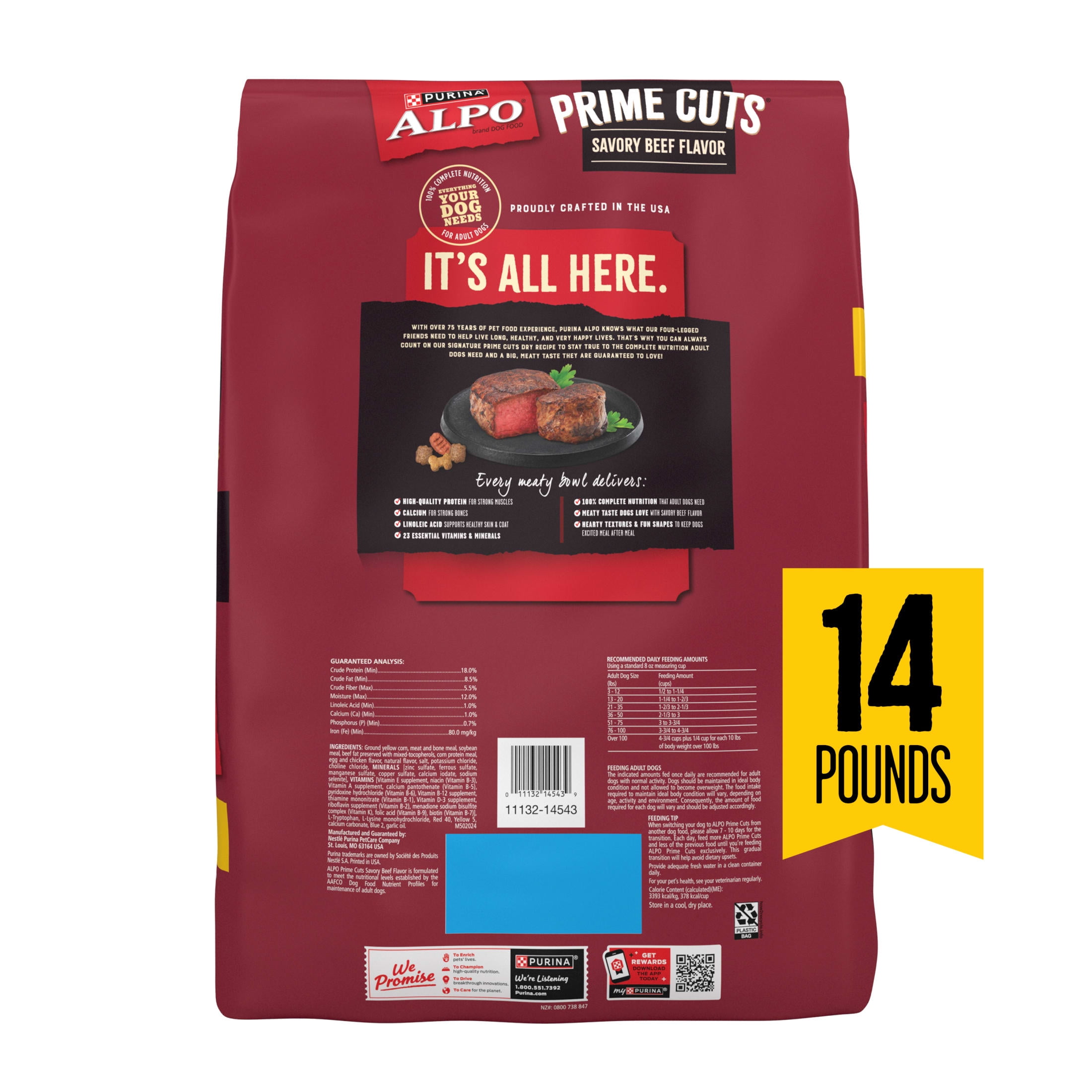 Purina ALPO Prime Cuts Savory Beef Flavor Dry Dog Food, 14 lb.