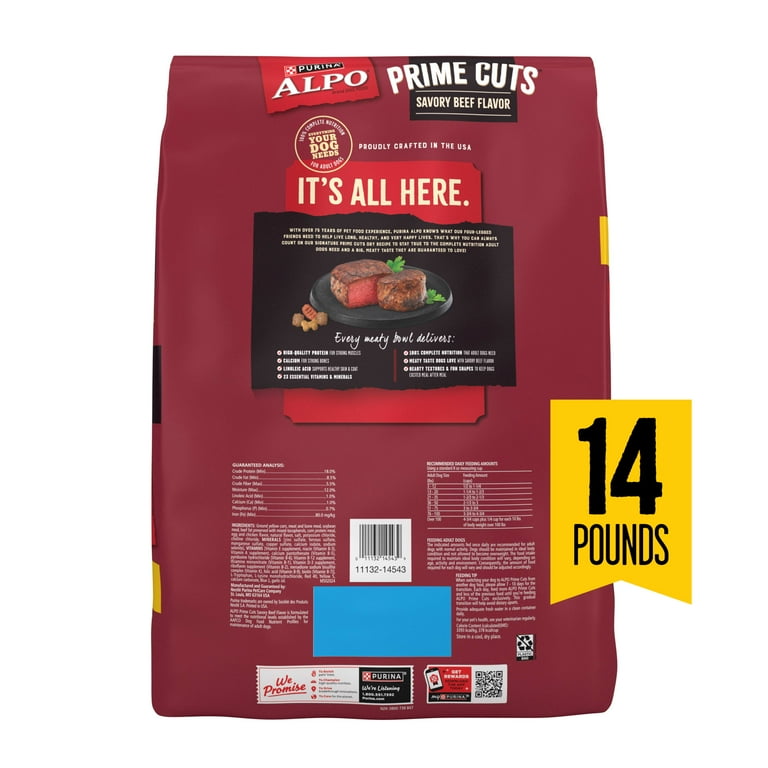 Purina ALPO Prime Cuts Savory Beef Flavor Dry Dog Food, 14 lb