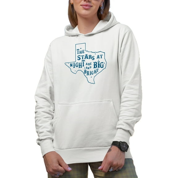 The Stars at Night Are Big and Bright with Texas State Map Art Merch Gift, White Hooded Sweatshirt or Hoodie, Small