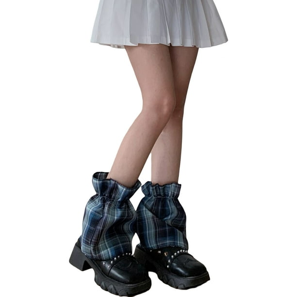ZAXARRA Women's Cute Leg Warmers Harajuku Plaid Print Short Socks Boot  Cuffs Japanese Style Leg Warmers 
