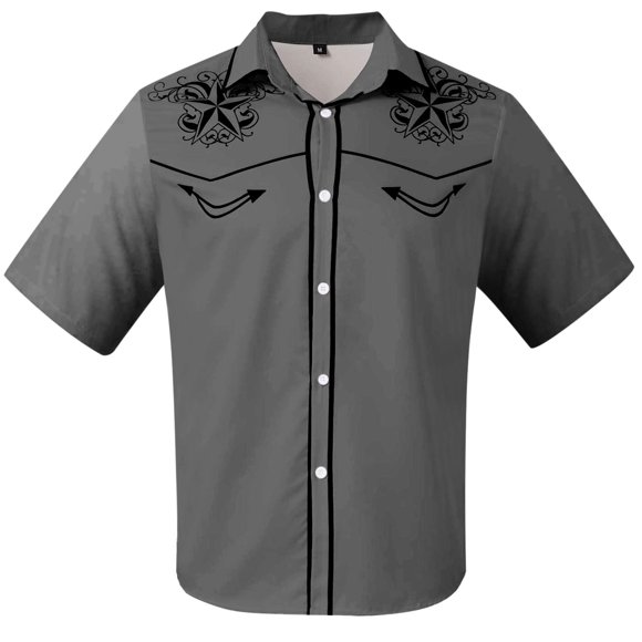 Xdzjlr Men Polo Shirt Western Denim 3D Printed Lapel Short Sleeve Casual Floral Trendy Men's Shirts M