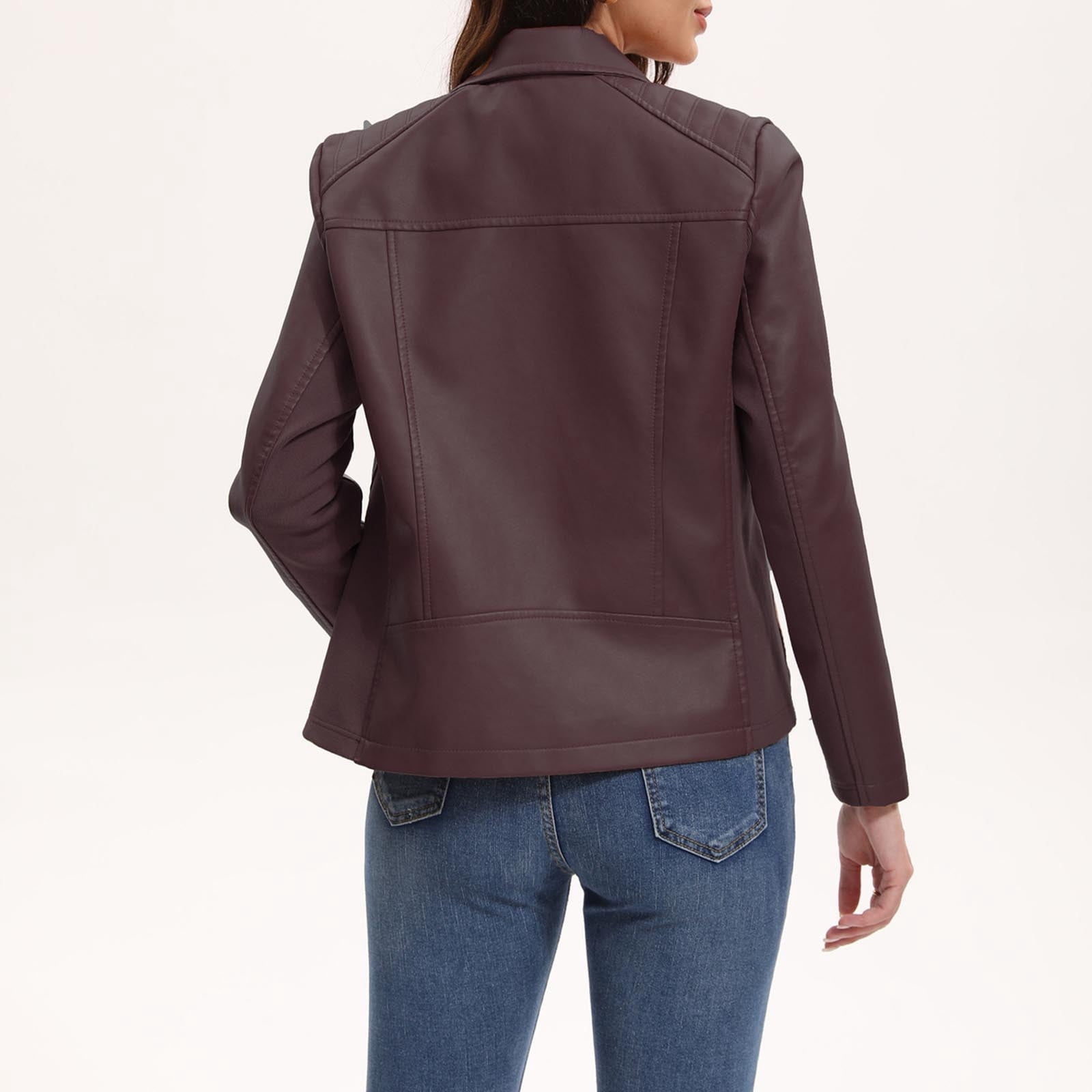 Kukoosong Women's Leather Jacket, Oversized Zipper Pocket Motorcycle Bomber Coats, Hoodless Faux Leather Outwear