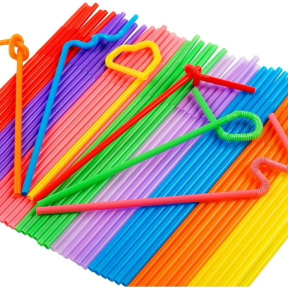 Olurrisa 100PCS Flexible Plastic Straws 13inch Colorful Drinking Straws, 7 Colors Extra Long Straws Party Decorations