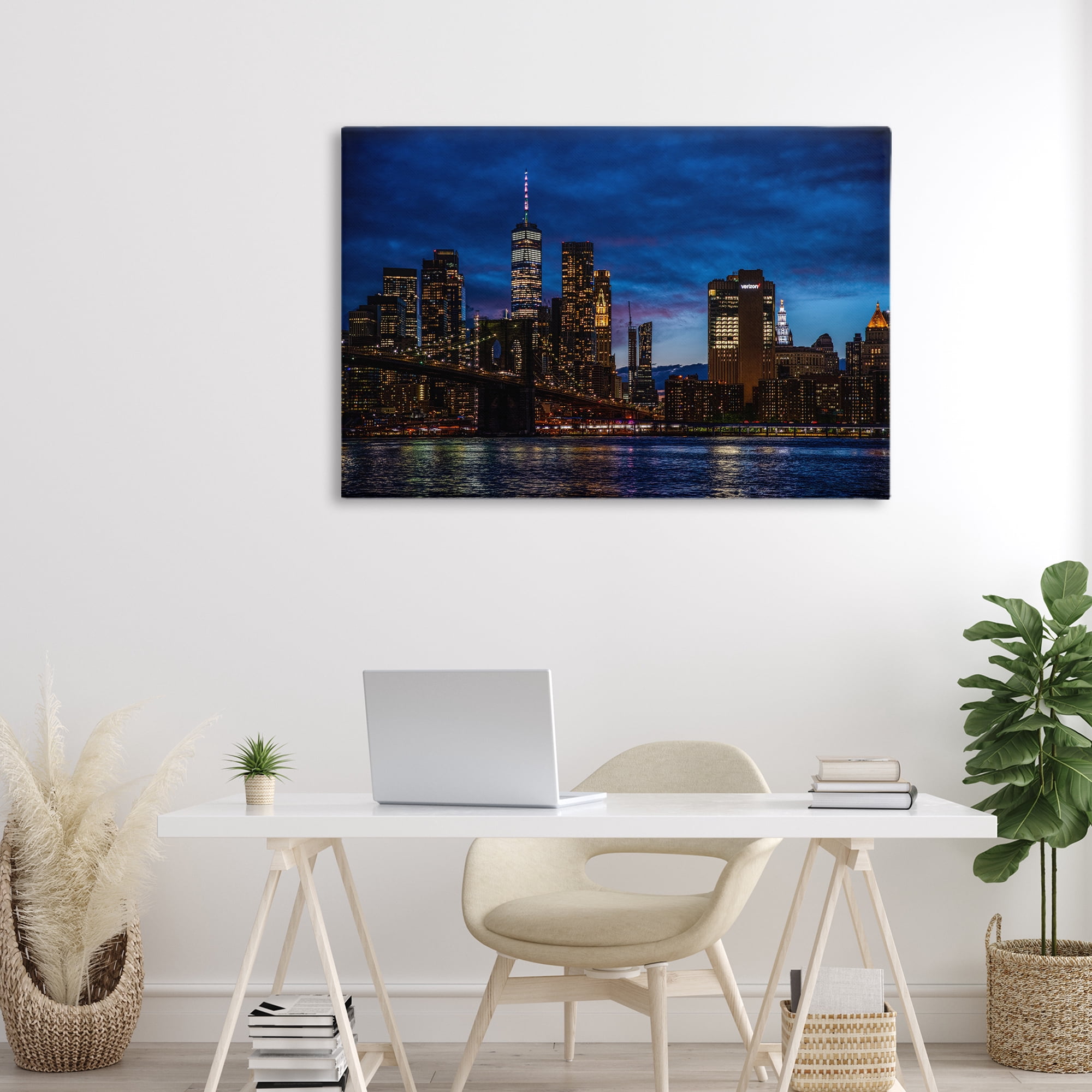 Stupell Industries Brooklyn Bridge at Night Canvas Wall Art, design by Tim West