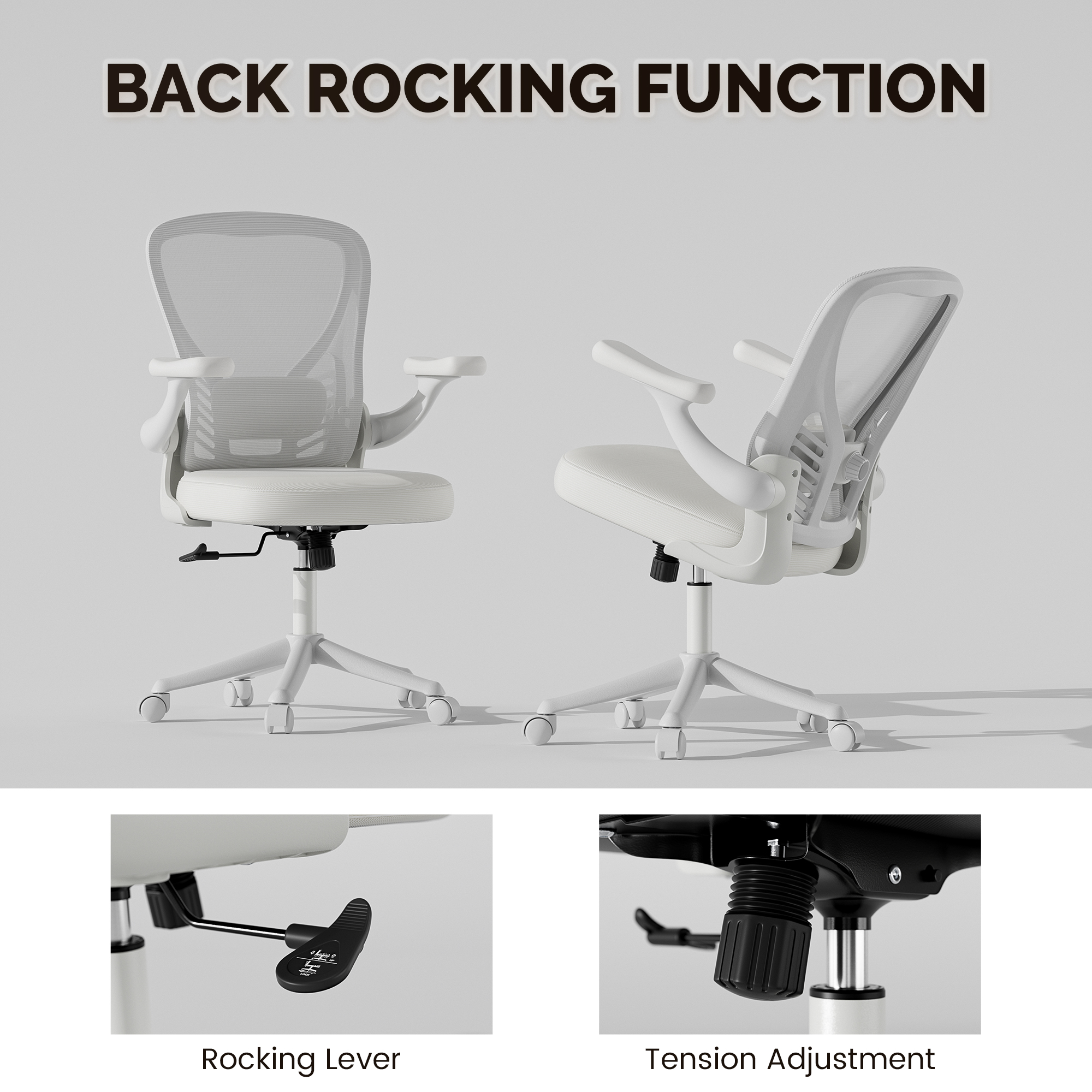 HomeZeer Computer Desk Chairs with Wheels, Middle Back Mesh Office Chair with Adjustable Arms and Lumbar support, Ergonomic Mesh Office Chair with 300 lbs, White