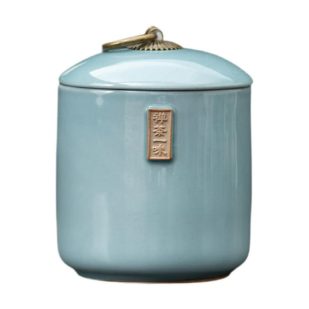 Organizador de tarros de cerámica para té, recipiente para alimentos, escritorio, con tapa hermética Azul