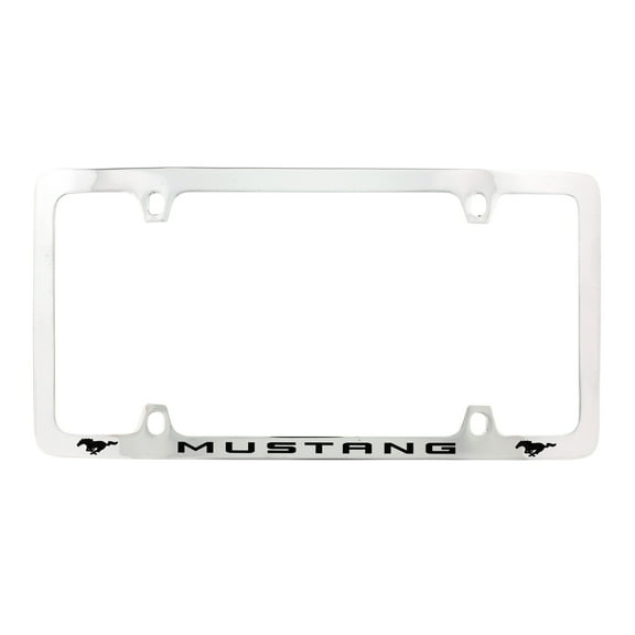 Ford Mustang with 2 Logos Thin Rim Chrome Plated Metal License Plate Frame Holder