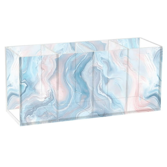 Pen Holder 4 Compartments Acrylic Pencil Cup Desktop Makeup Organizer Office Supplies Pastel Pink Blue Marble