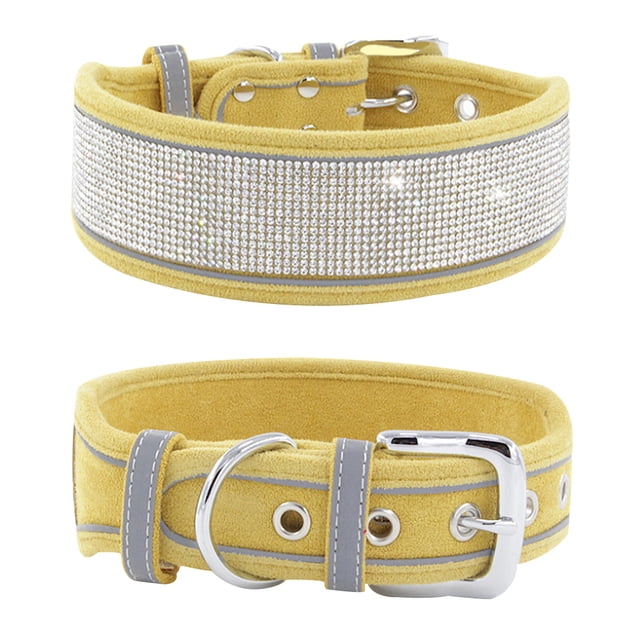 Collar reflexivo ajustable durable del animal doméstico del collar de perro grande del diamante artificial del cuero brillante del terciopelo