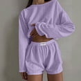 thumbnail image 2 of ROHUUQUE Pajama Sets for Women 2 Piece Solid Long Sleeve Tops Hollow Out Elastic Waist Shorts Pjs Outfits, 2 of 9