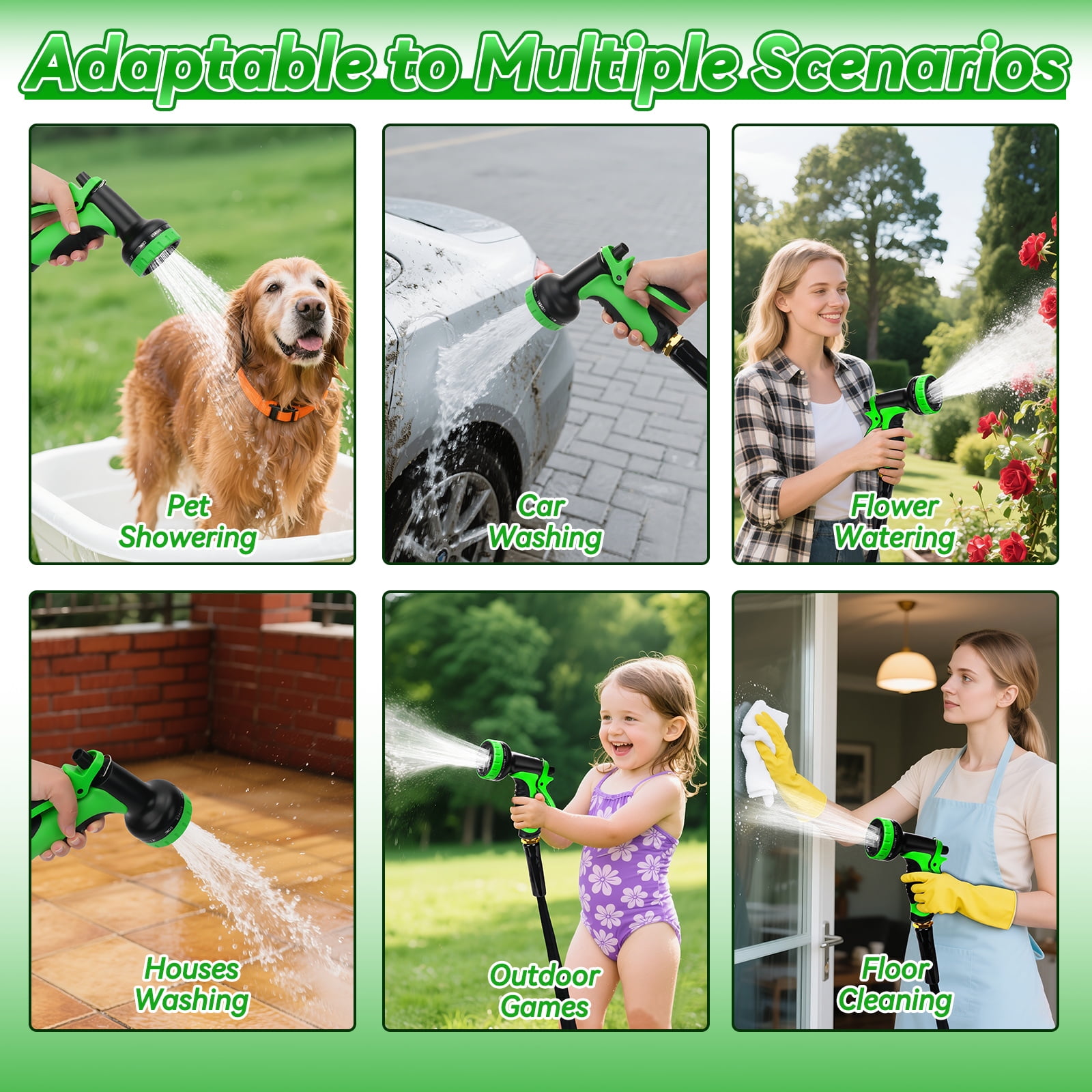 100FT Non-Extendable Garden Hose Set - High-Pressure, Explosion & Freeze-Proof with 8-Function Gun