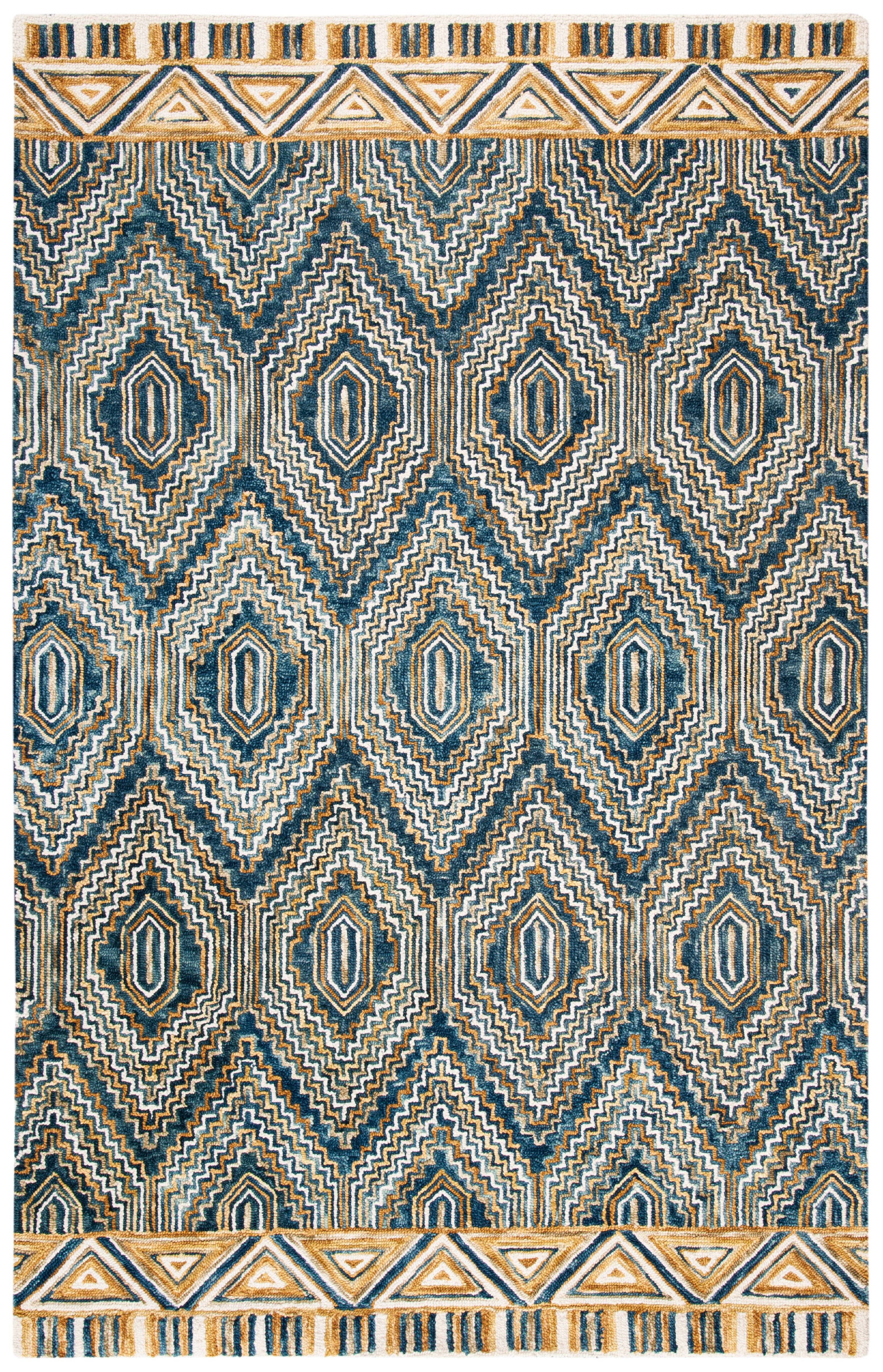 SAFAVIEH Aspen Sylvester Geometric Hexagons Wool Area Rug, Blue/Gold, 5' x 8'