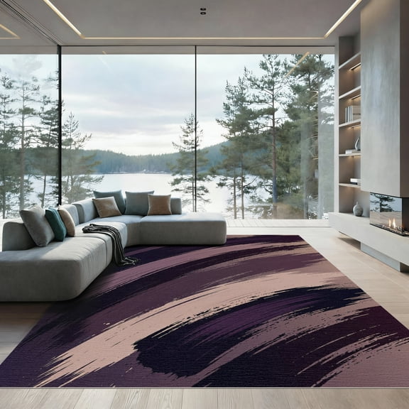 ODIKA 4'x6' Machine Washable Non-Slip Area Rug, Abstract Mauve High Traffic Rug, Purple, 1006302