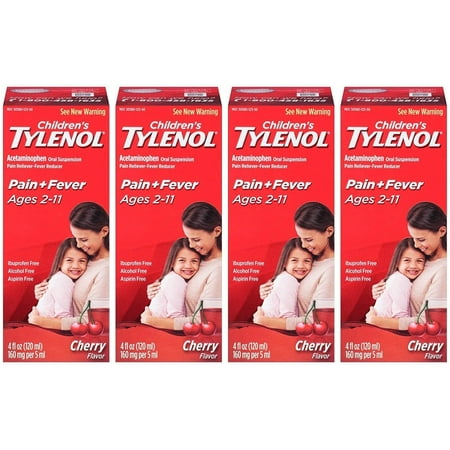 TYLENOL Children's Pain & Fever Relief, Cherry Blast Liquid, 4 oz (Pack of 4)
