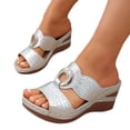 thumbnail image 1 of Wedge Sandals for Women Leopard Print Slip On Leather Platform Slide Lightweight Non Slip Beach Slippers Silver Size 8, 1 of 8