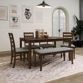 thumbnail image 2 of Home Design Ouray 6-Piece Dining Set, Brown - Wood Grain Embossed, Rectangular Table with Split Top, Ladder Back Chairs, Upholstered Bench, 2 of 28