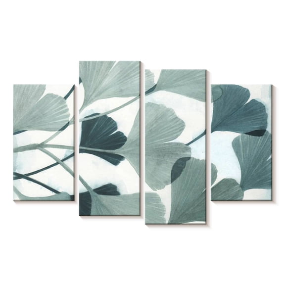 Elephant Stock Spa Day Gingko Wall Art - Horizontal Multi Panel Canvas - Living Room Wall Decor - Floral And Botanical Multi Panel - Blue And White Decor By Norman Wyatt Jr. - 30" x 18"