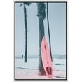 thumbnail image 3 of PixonSign Framed Canvas Print Wall Art Pink Surfboard on The Beach Coastal Ocean Photography Realism Bohemian Scenic Colorful Multicolor Pastel for Living Room, Bedroom, Office - 24"x36" White, 3 of 5