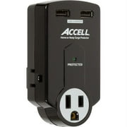 Accell 3-Outlet Travel Surge Protector with Dual USB Charging Ports - Black - D080B-011K