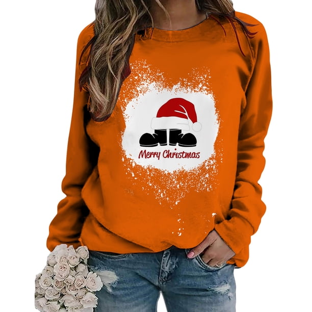 Sudadera para mujer Sudaderas con cuello redondo Primavera Otoño Manga larga Estampado de Navidad Suéter Top Odeerbi ODB-5
