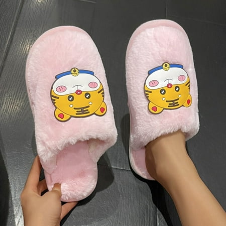 

Womens Slippers Indoor Home Cute Cartoon Animal Lightweight Winter Warm Cotton Slippers Red 8