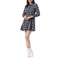 thumbnail image 4 of INSPIRE CHIC Women's Plaid Long Sleeves A-Line Button Up Casual Shirt Dress L Dark Blue, 4 of 6