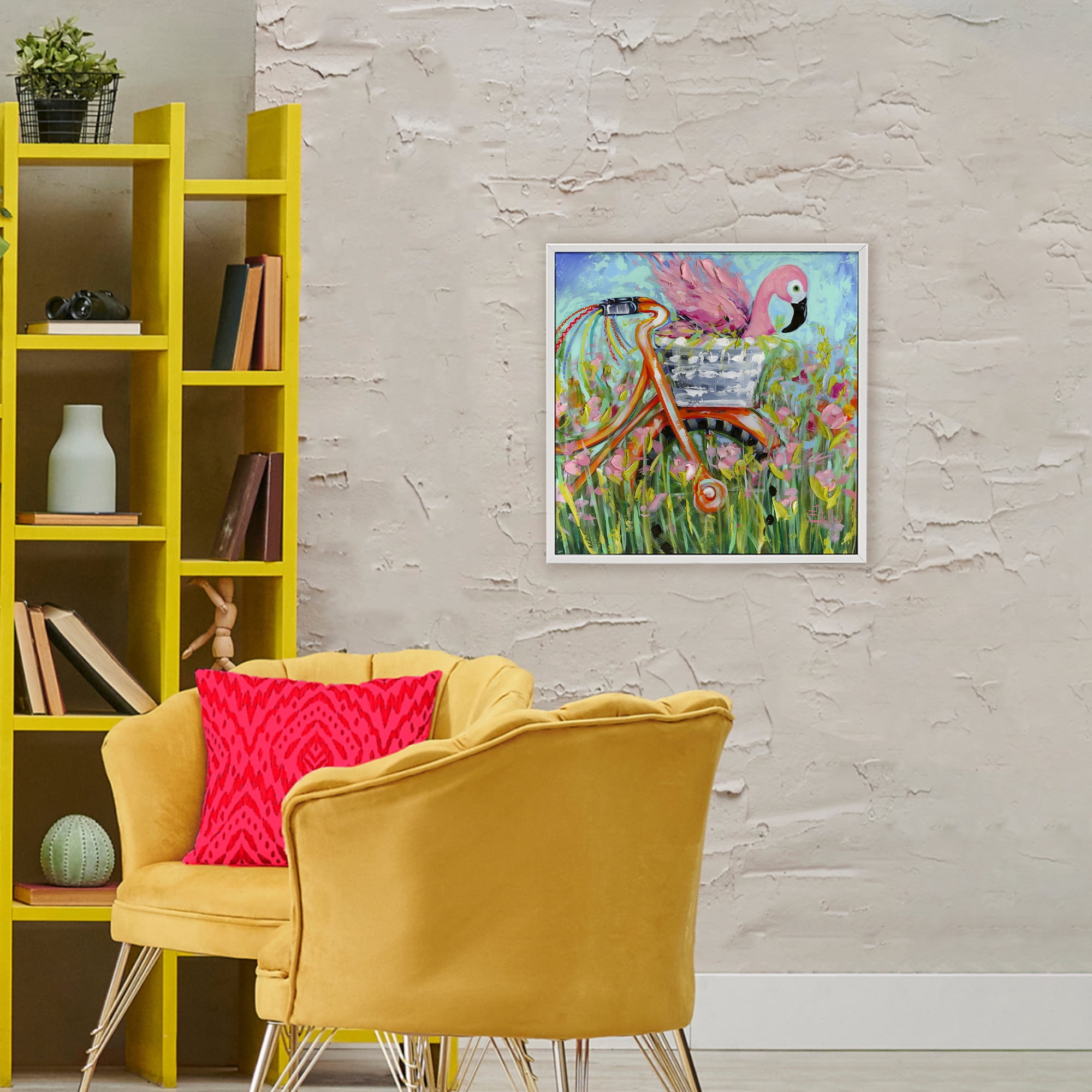 Stupell Industries Flamingo's Free Bicycle Ride White Framed Giclee Art, design by Estelle Grengs