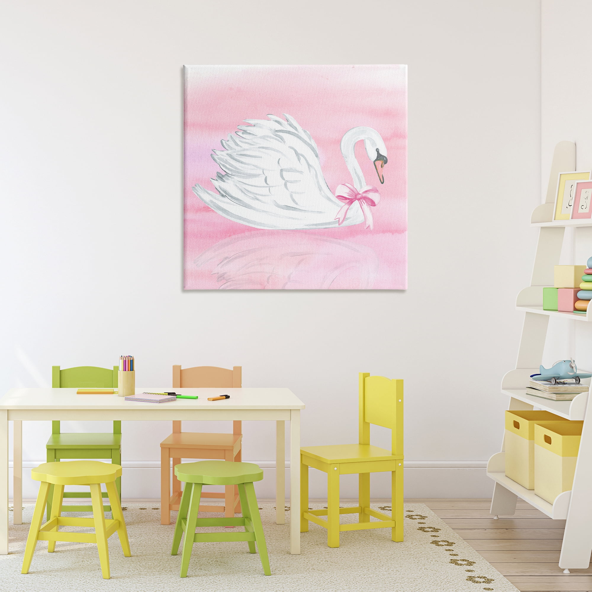 Stupell Industries Pink Bow Swan Canvas Wall Art, design by Corinne Haig