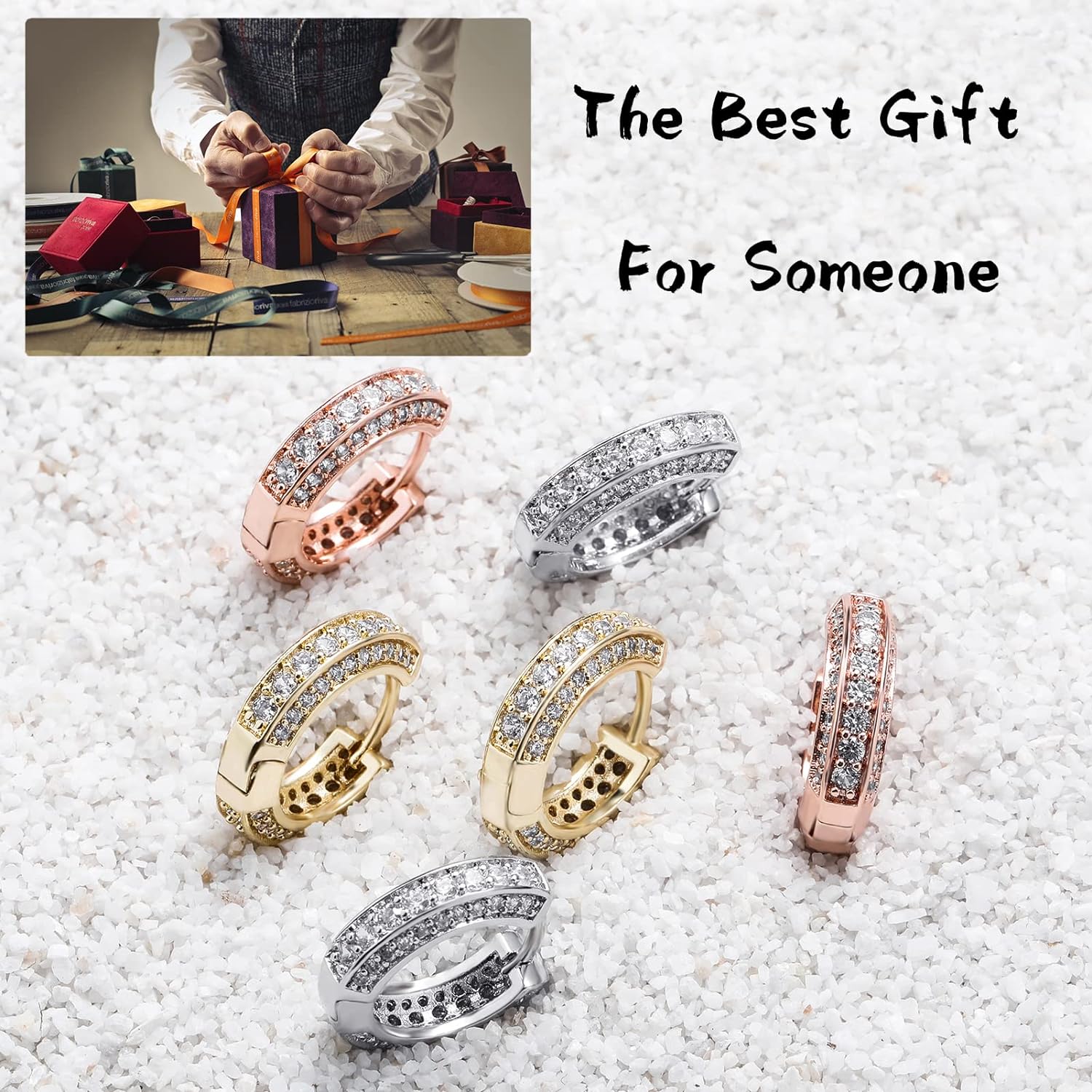 Leander Iced Out Hoop Earrings Cubic Zirconia Huggie Cartilage Cuff Hypoallergenic 14K Gold Plated Luxury Fashion Round Circle Earrings For Men Women