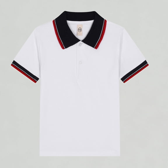 Xijirk Boys T Shirts Short Sleeve Polo Shirt Casual Classic Collared Top with Contrast Color Soft Button Down Daily Wear,7-8 Years