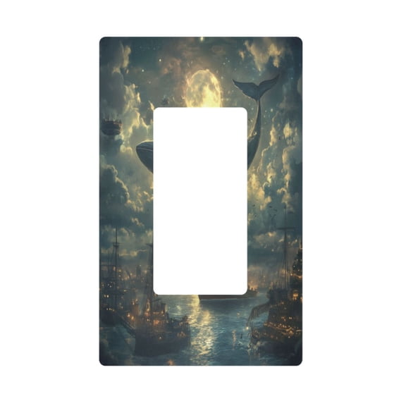 Yayeee Rocker Switch Wall Plate 1-Gang 4.6"x2.9" Home Decorative Outlet Cover, Whale and Moon