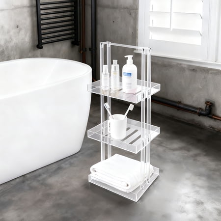 3 Tier Corner Shower Caddy Stand Floor Shower Shelf Acrylic Shower Organizer 11.02*10.04*34.65in for Bathrooms Patios Bathtubs