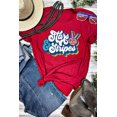 thumbnail image 2 of ABPHQTO Camiseta con cuello redondo y estampado gráfico de 2 estrellas y rayas rojas para mujer, 2 of 5
