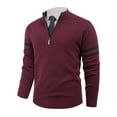 thumbnail image 2 of NTACZA Striped Mens Sweater Quarter Zip Red Mock Neck Sweater Thermal Stretch Standing Collar Knitwear Jumpers for Men L, 2 of 8