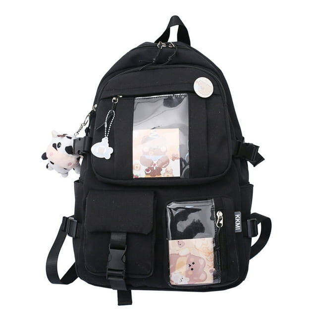 AMERTEER Women Preppy Style Patchwork Clear Backapck Student Large Rucksack (Purple)