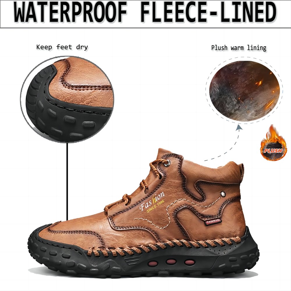 Men's Outdoor Leather Boots Casual Warmth For Hiking Lightweight Comfort Thicken Lace-up Mid-Top Ankle Shoes Yellow 11 US