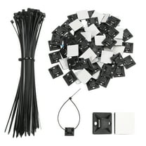 Uxcell 100Set Cable Tie Zip Self Adhesive Mounts Set 8 Inch Nylon Cable Tie, Black