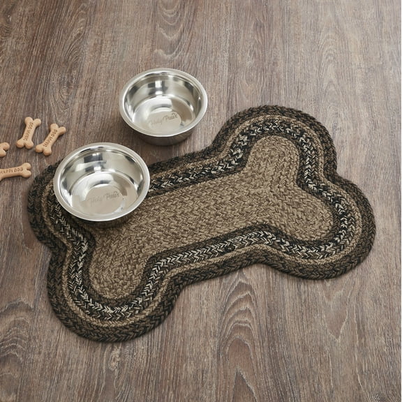 VHC Brands Espresso Indoor/Outdoor Pet Food Mat for Dogs Cats Kitchen Medium Bone Rug 15x23