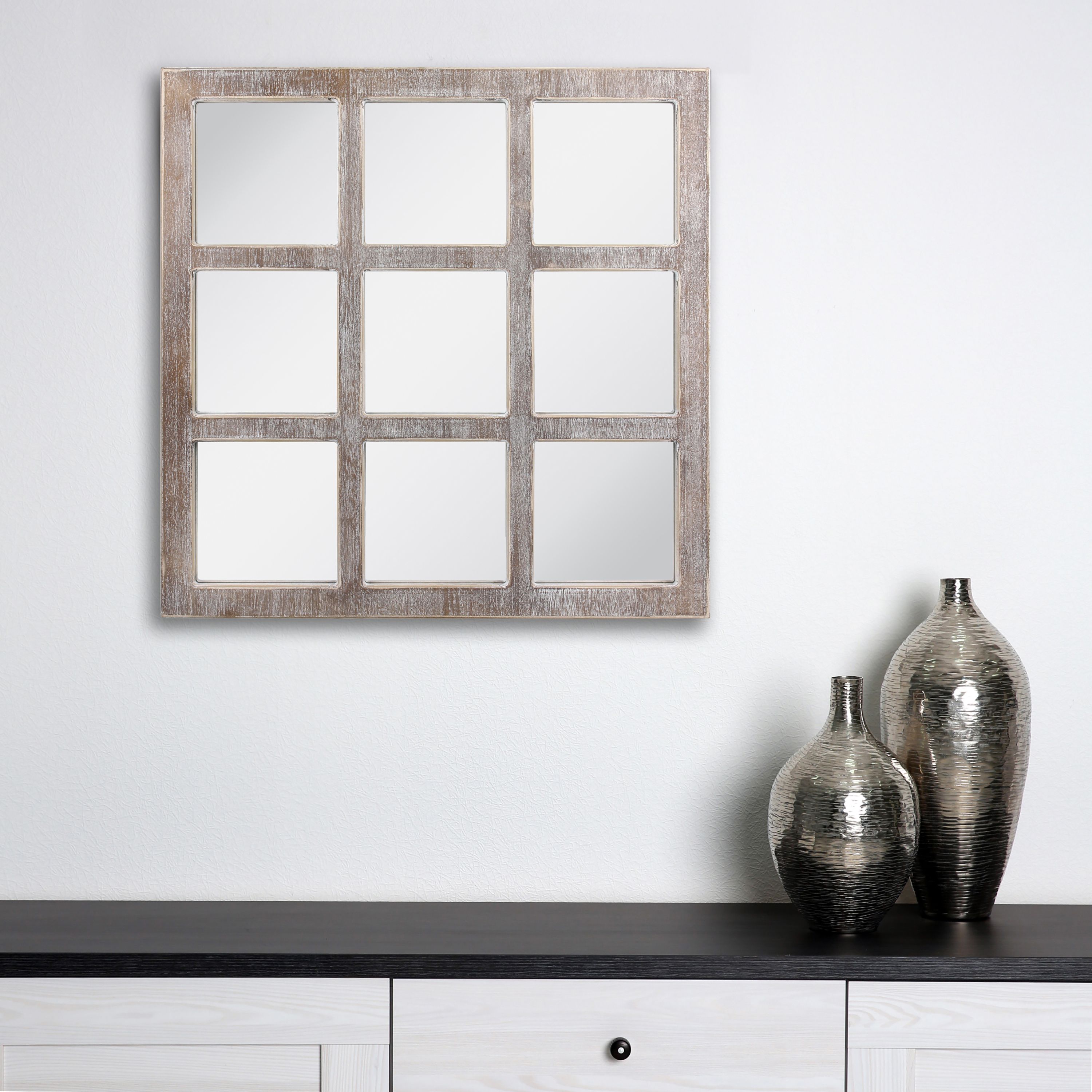 Stonebriar 23.5" x 23.5" Brown Farmhouse 9-Panel Window Pane Wall Mirror