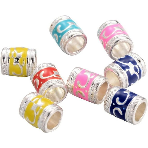100 piezas de cuentas europeas de aleación esmaltada de colores surtidos aleatorios, con agujero grande y forma de columna. Ideales para hacer pulseras y bisutería.