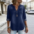 thumbnail image 4 of Miqool Women's Washed Denim Tunic Tops 3/4 Sleeve V-Neck Loose Fit Jean Blouse Casual Roll-Up Sleeve Everyday Shirts, 4 of 9