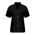 thumbnail image 5 of RYRJJ Silk Button Down Shirts for Women Satin Short Sleeve V Neck Casual Work Office Blouse Tunic Tops Summer Fashion Clothes(Black,S), 5 of 7