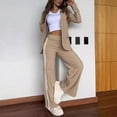 thumbnail image 6 of 2 Pcs/Set Lady Formal Coat Pants Set Turn-down Collar Long Sleeves Jacket Loose Striped Wide Leg Trousers Casual Daily Wear Commuting Outfit, 6 of 8