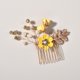 thumbnail image 1 of Nvzi Horquillas para el pelo de boda con flores para novia, peinetas con perlas de cristal, pinzas para el pelo, accesorios para el pelo de boda dorados, joyas, color amarillo, 1 of 5