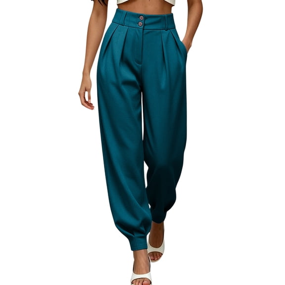 Hurxie Womens Wide Leg Barrel Pants Elastic High Waisted Business Casual Work Pants Trousers with Pockets Navy,XL