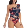 thumbnail image 3 of Gukieu Skull With Roses And Sunglasses Print One-shoulder Ruffled One-piece Swimsuit with Removable Chest Pads and Tummy-control Swimsuit for Women-XX-Large, 3 of 6