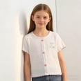 thumbnail image 5 of Auroural Girls' Summer Dress Round Neck Short Sleeved T-Shirt Baby Bow Embroidery Color Blocked Top Girls Clothes 7-8 Shirts, 5 of 6