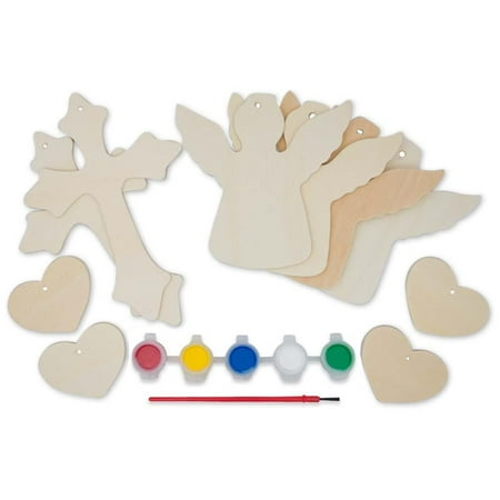 Cut Out Cross - Set of 10 Wooden Cut Outs- Angels, Hearts & Crosses Ornaments