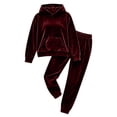 thumbnail image 4 of Velvet Outfits for Women Pullover Hoodie Jogger Pants Set Drawstring Soft Warm Streetwear Tracksuit Outfits Daily Wear Wine Long Sleeve Loungewear Sweatsuit XL, 4 of 7