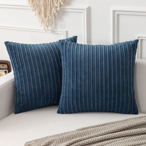 K KEVIN TEXTILE Throw Pillow Covers Soft Corduroy Decorative Set of 2 Boho Striped Pillow Covers Pillowcases Farmhouse Home Decor for Couch Bed Sofa Living Room 22x22 Inch Dusty Blue